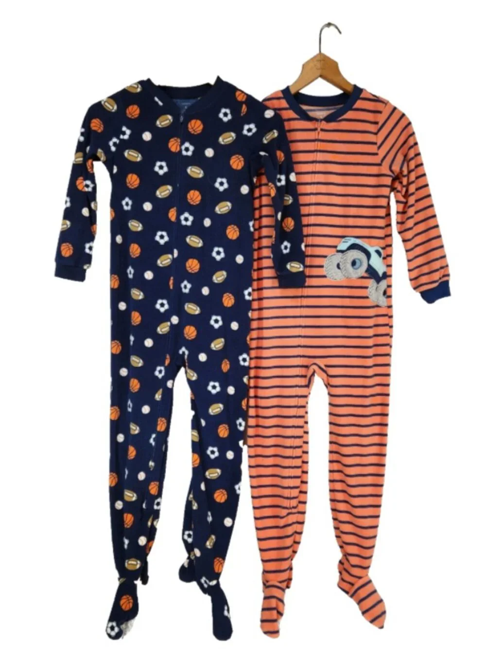 Lot of 2 Carters Boys Blanket Footed Pajamas Size 8 Sports Monster Trucks